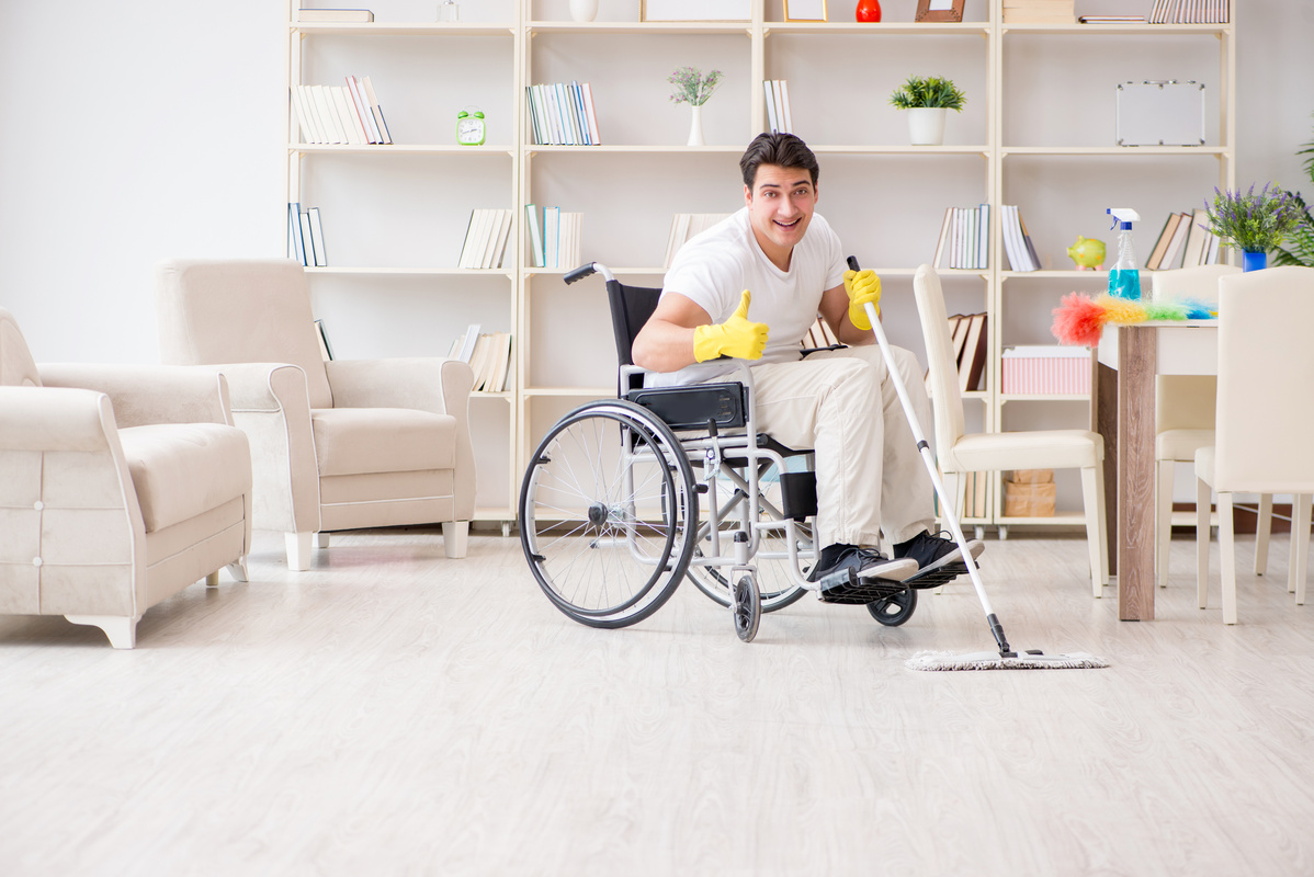 Disabled Man Cleaning 